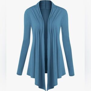 Draped Front Open Cardigan Casual Long Sleeve Lightweight Cardigan -denim